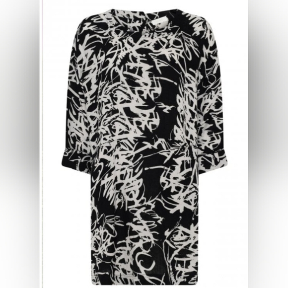 NOEN 100% Linen Abstract Scribble Print Tunic Dress Size Large - Picture 2 of 12